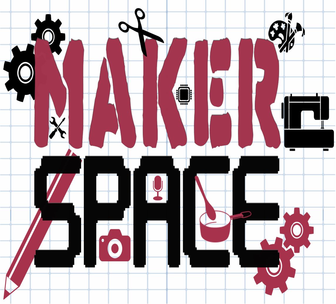 Maker Space gears, sewing machine camera, pencil